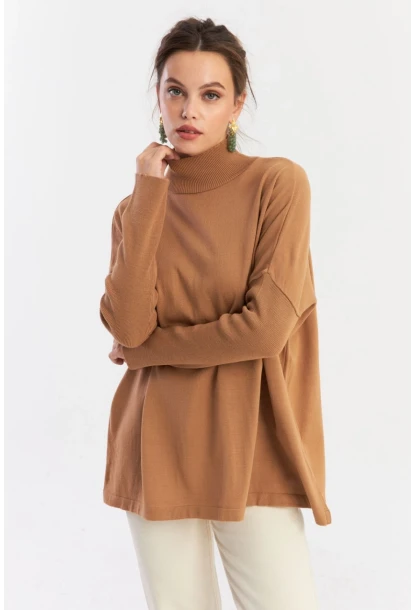 Kadın Camel Salaş Triko Bluz YV289