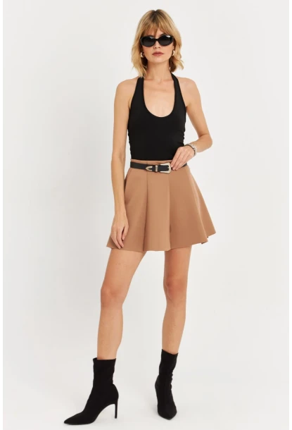 Kadın Camel Scuba Pilili Mini Etek DAF3204