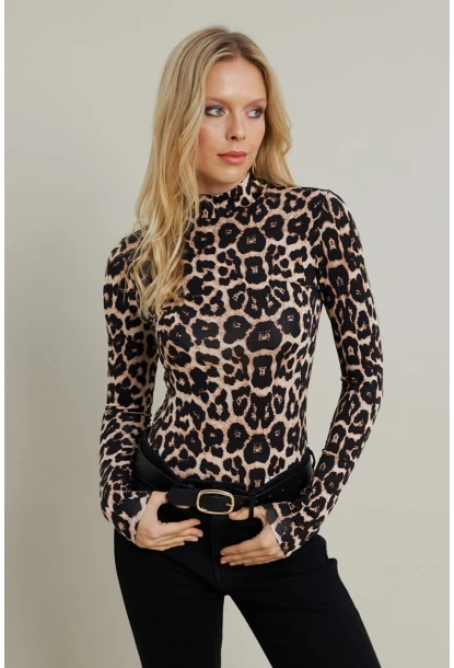 Kadın Camel-Siyah Desenli Bluz LPP1275