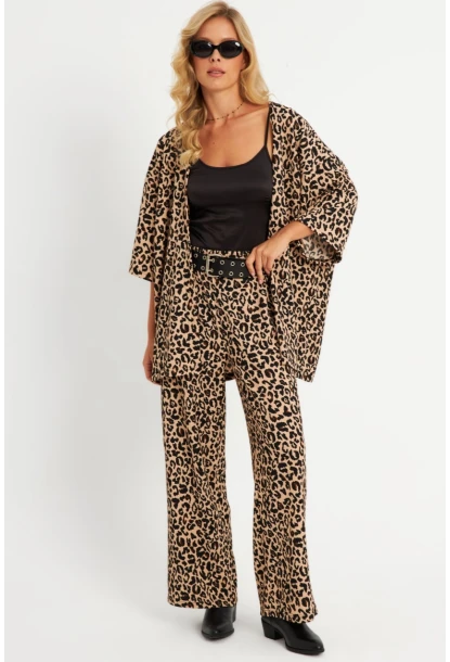 Kadın Camel-Siyah  Desenli Bürümcük Alt Üst Takım LON3004