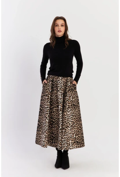 Kadın Camel-Siyah Leopar Çan Etek ELA3951