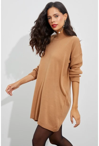 Kadın Camel Triko Tunik YV110