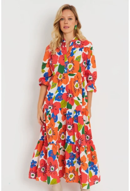 Kadın Desenli Salaş Mini Elbise Turuncu ASH23046