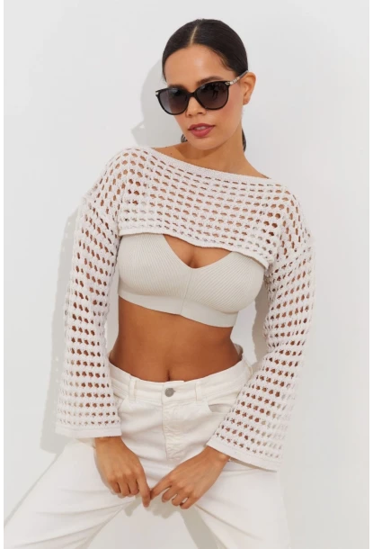 Kadın Ekru Ajurlu Bolero YV115