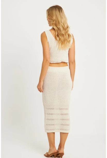 Kadın Ekru Ajurlu Triko Etek Takım YV251