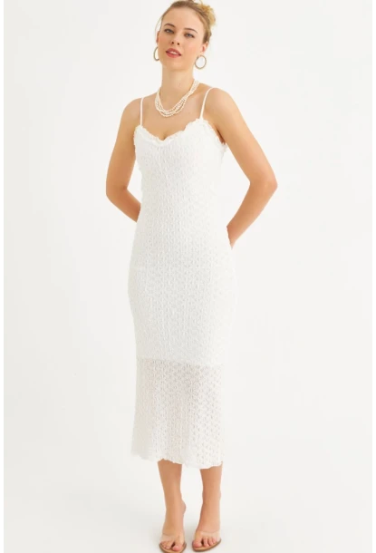 Kadın Ekru Astarlı Dantel Maxi Elbise YEL221662