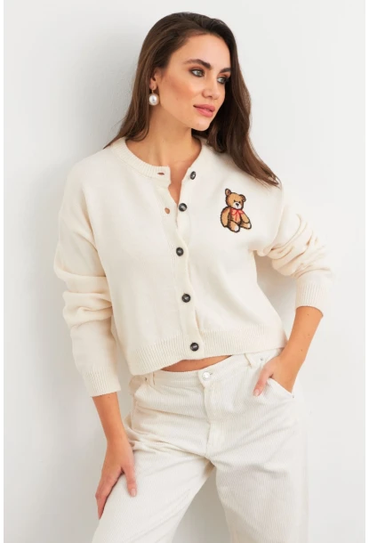 Kadın Ekru Ayıcıklı Hırka TEM99