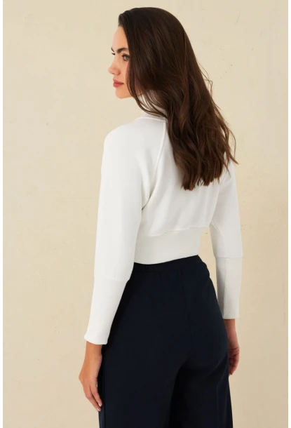 Kadın Ekru Balıkçı Crop Sweatshirt DY1469