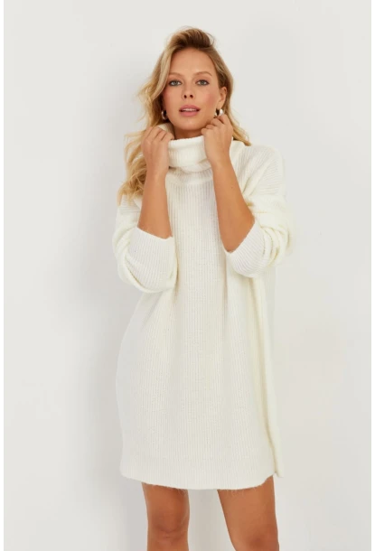 Kadın Ekru Balıkçı Yaka Triko Tunik KZ2504