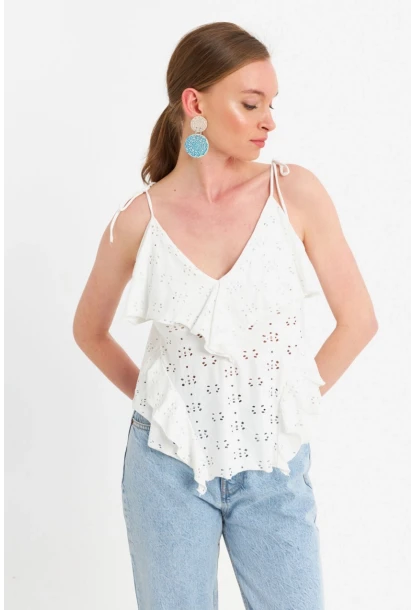 Kadın Ekru Brode Bluz SE14