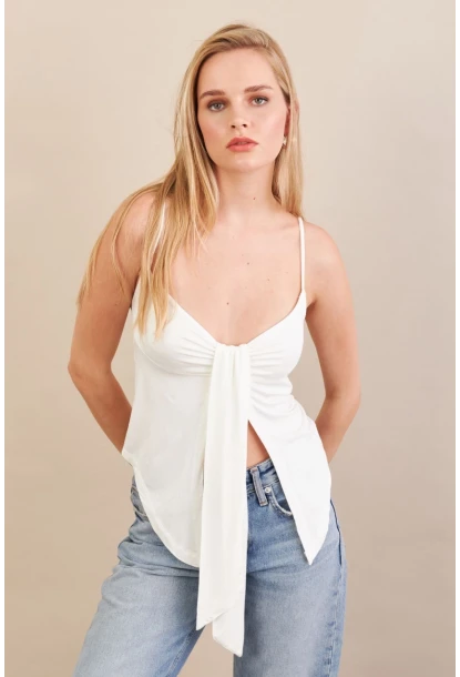Kadın Ekru Büzgülü Asimetrik Bluz ZH172