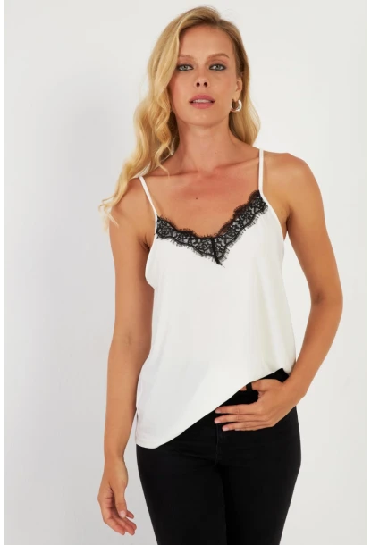 Kadın Ekru Dantelli Atlet AYD353