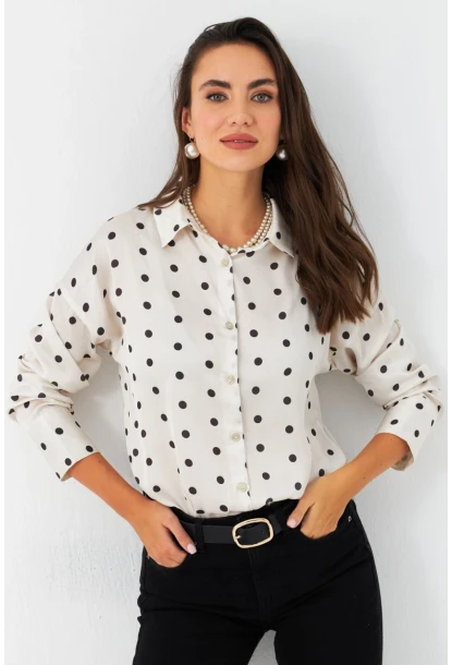 Kadın Ekru Desenli Saten Gömlek MSHR500