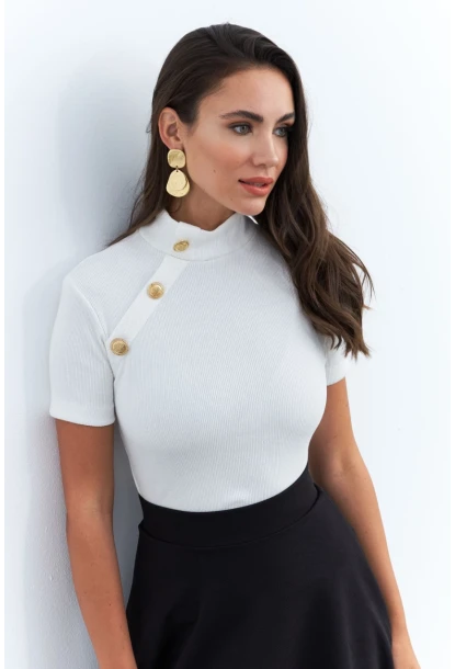 Kadın Ekru Düğme Aksesuarlı Kaşkorse Bluz EY2560