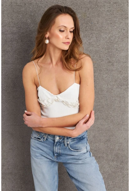 Kadın Ekru İp Askılı Çıtçıtlı Body SH20208