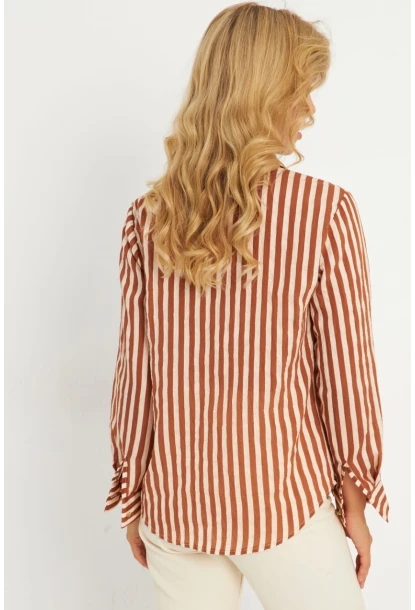 Kadın Ekru-Kahve Çizgili Gömlek KED709