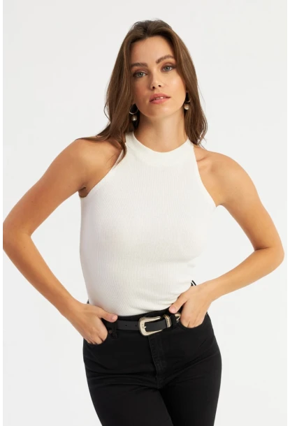 Kadın Ekru Kaşkorse Kolsuz Bluz Yİ1566