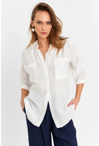 Kadın Ekru Keten Gömlek MELT170
