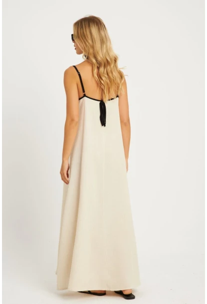 Kadın Ekru Keten Midi Elbise GÇ174