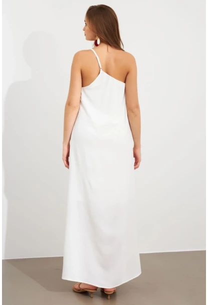Kadın Ekru Tek Omuz Maxi Elbise İRE1012