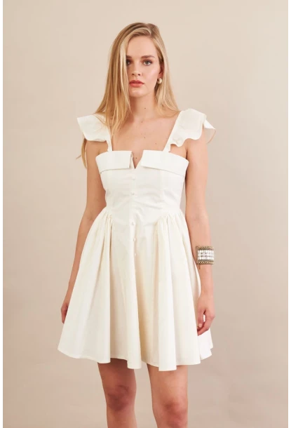 Kadın Ekru Midi Dokuma Elbise PSG1010