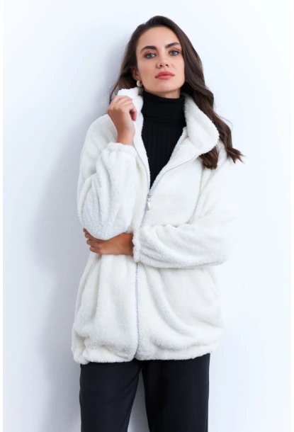 Kadın Ekru Peluş Mont LYT58
