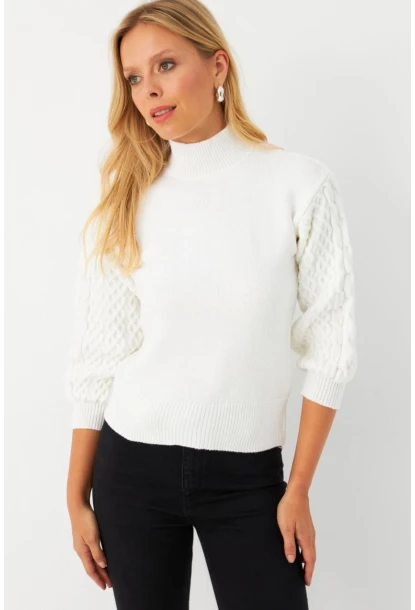 Kadın Ekru Pencereli Kazak SE4