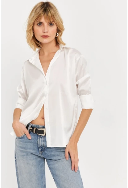 Kadın Ekru Saten Gömlek ELT8051