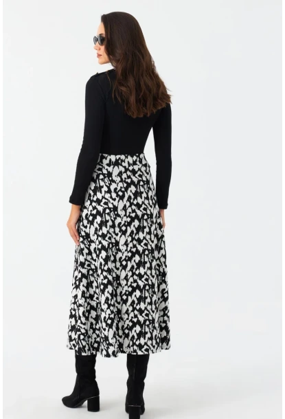 Kadın Ekru-Siyah Desenli Çan Etek MLON1000