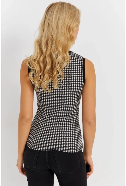 Kadın Ekru-Siyah Kazayağı Bluz EY2869