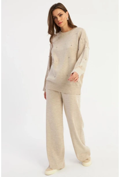 Kadın Ekru Taşlı Alt Üst Takım MYİL10