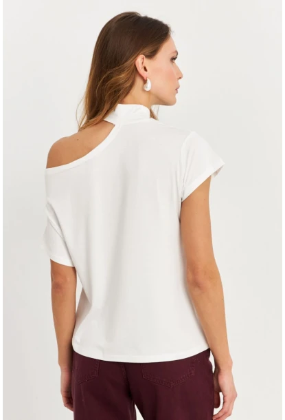 Kadın Ekru Tek Omuz Açık Bluz LPP1300