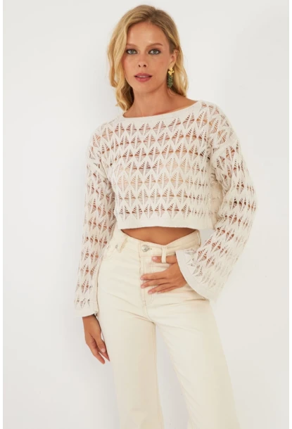 Kadın Ekru Triko Bluz YV254