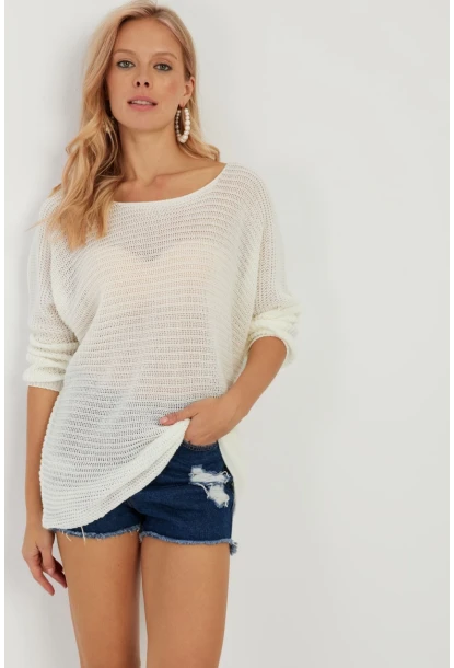 Kadın Ekru Triko Kazak SMT223