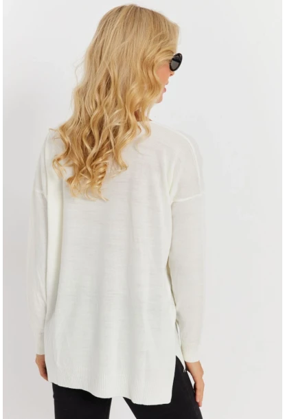 Kadın Ekru V Yaka Triko Kazak YİL549