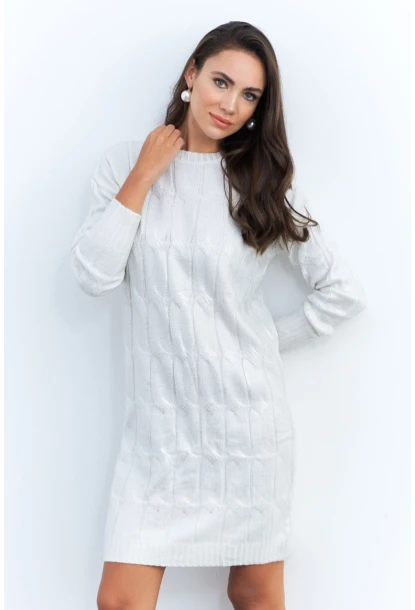 Kadın Ekru Varaklı Triko Midi Elbise NAR446