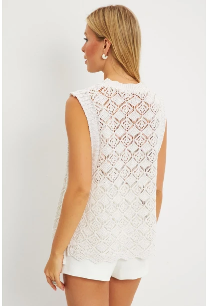 Kadın Ekru Yanları Bağlamalı Ajurlu Süveter YV226