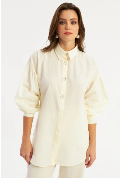 Kadın Ekru Zımbalı Gömlek MASF08