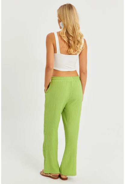 Kadın Fıstık Yeşil Beli Lastikli Bürümcük Pantolon ZER405