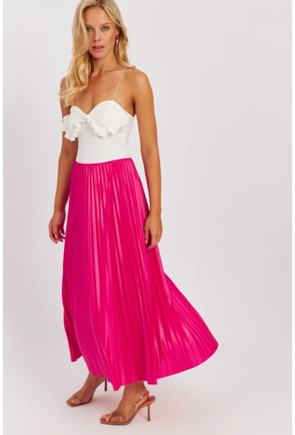 Kadın Fuşya Beli Lastikli Pilise Etek OW145