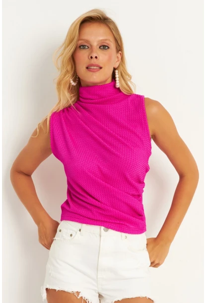 Kadın Fuşya Büzğülü Bluz HC1452
