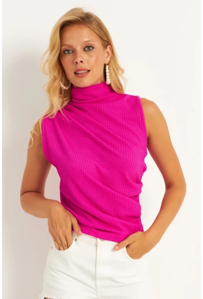 Kadın Fuşya Büzğülü Bluz HC1452