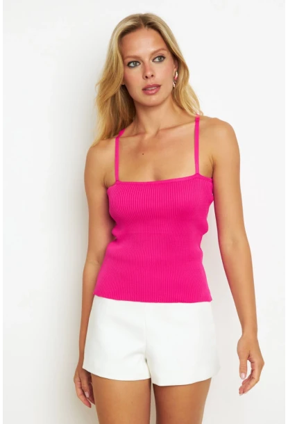 Kadın Fuşya Çapraz Askılı Triko Bluz KAZ07