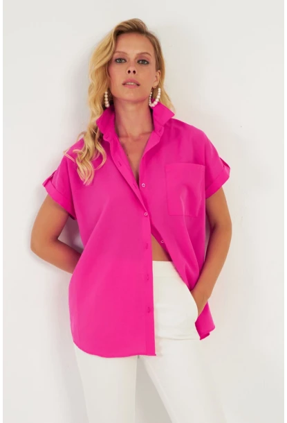 Kadın Fuşya Cepli Gömlek ZER410