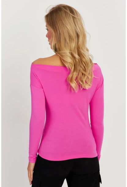 Kadın Fuşya Kayık Yaka Bluz LPP1254