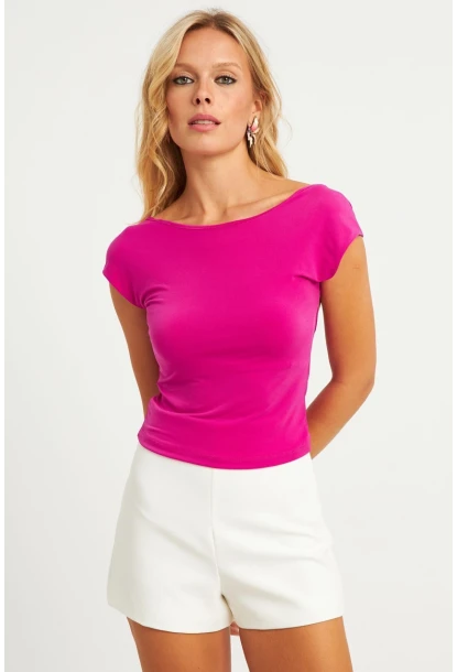 Kadın Fuşya Sırtı Açık Bluz YZ1080