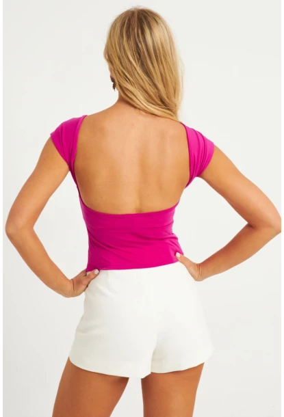 Kadın Fuşya Sırtı Açık Bluz YZ1080