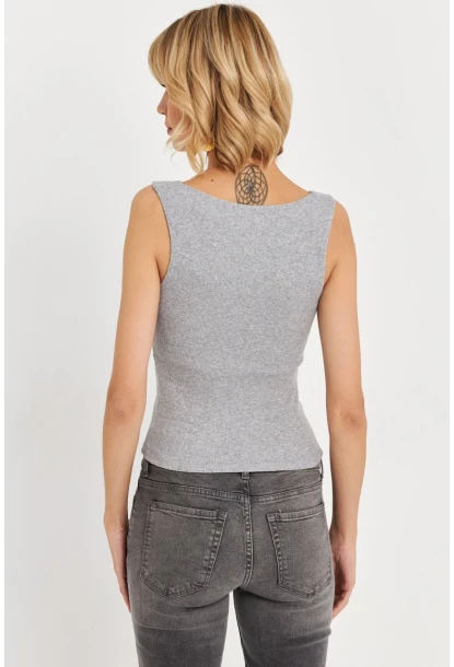 Kadın Gri Aksesuarlı Kaşkorse Bluz RLO116