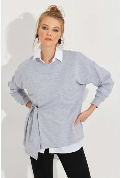 Kadın Gri Bağlamalı Sweatshirt Yİ2493