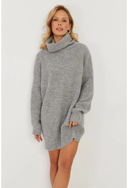 Kadın Gri Balıkçı Yaka Triko Tunik KZ2504